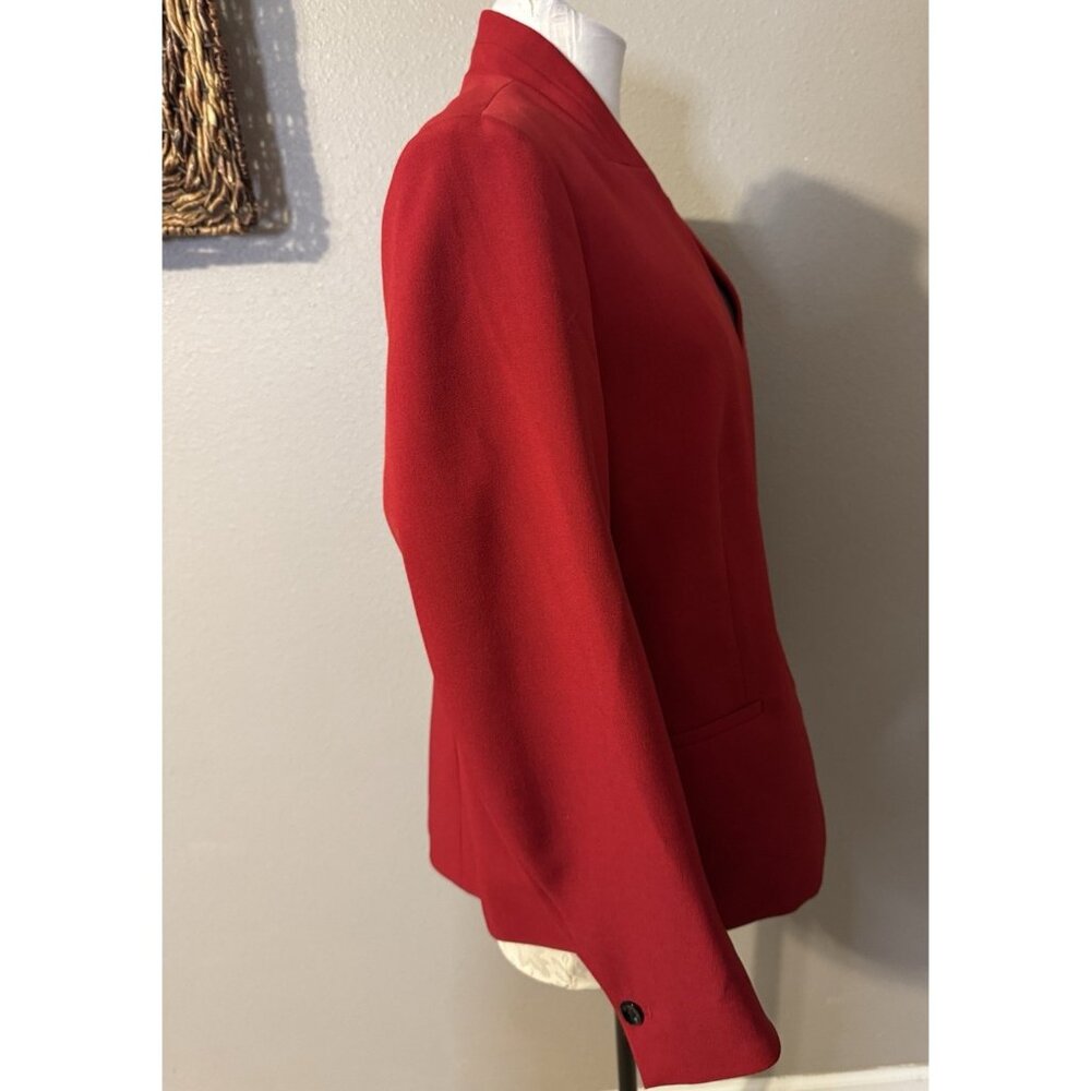 Kasper Suit Jacket Blazer 14 Red Classic 1 Button Stretch Office Career - Picture 9 of 13